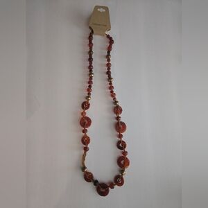 Coldwater Creek New Amber Brown and Gold Beaded Necklace